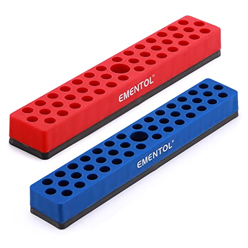 EMENTOL 2PCS 1/4" Magnetic Bits Holder Set - Red and Blue, 86PCS Hole, Bit Organizer with Strong Magnetic, Magnetic Bits Organizer, 2 Pieces - color: 2pcs(red+blue), size: Hex Bit Holder