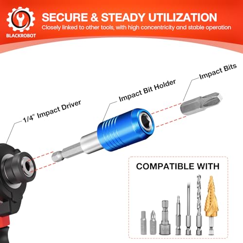 BLACKROBOT 2-Piece Magnetic Quick Change Impact Bit Holder, 2.5-Inch Drill Bit Extension for 1/4" Hex Drives, Ideal for Screwdriver Bits, Nuts, Drills and Socket Driver Adapters - size: 2.5 inch