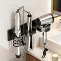 Hair Dryer Holder Wall Mounted Blow Dryer Holder Curling Iron Holder Straightener Holder 3 in 1 Bathroom Metal Hair Tool Organizer Rack（Black） - color: Matte Black