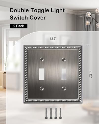 2-Pack Double Toggle Light Switch Cover Plate, Heirloom Silver - color: Heirloom Silver, size: Double Toggle 2PK