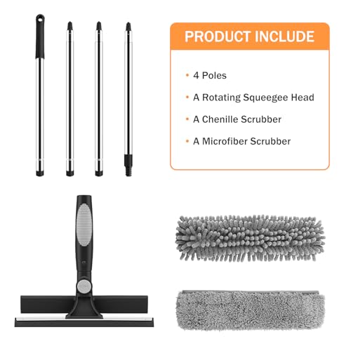 SetSail Window Squeegee with 66in Extension Pole 2-in-1 Window Cleaning Kit - color: Black Grey