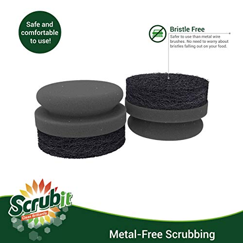 SCRUBIT Grill Cleaning Brush - Grill Sponge Bristle Free BBQ Cleaner with Heavy Duty Scrubber Pad, Safe Cast Iron and Griddle Scraper Pads, Ideal Accessories for Charcoal and Gas Grills - 2 Pack