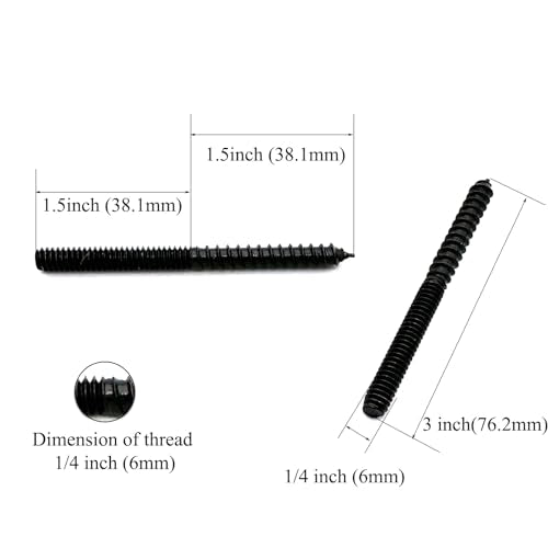 12 Pack 1/4-20 x 3 Inch Black Hanger Bolts - Double Headed, Carbon Steel, 1/4-20" Double Screw, Wood Dowel Screw - size: Black 1/4-20"x3"-12PCS