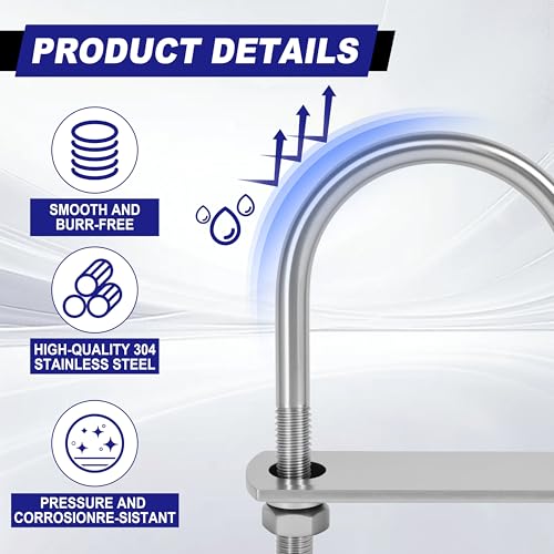 2 Sets M10 U Bolts 3 Inch Wide, 3/8" x 3"W x 6" L | 304 Stainless Steel U Bolt Heavy Duty for boat trailer with Nuts, Bolt Plate and Washers,3/8 u bolt 3 inch,Metric bolts - size: M10 x 78mm x 162mm