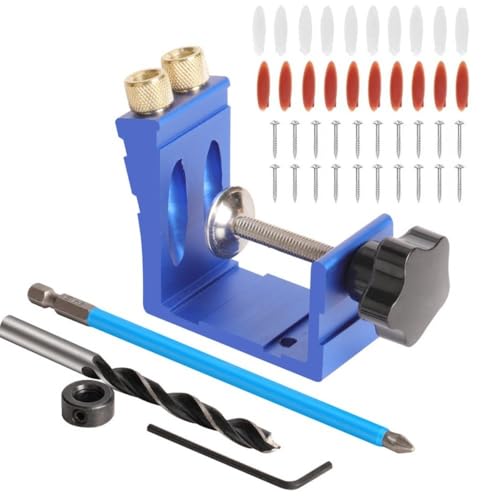 Pocket Hole Jig Kit Adjustable 15 Degree Angle Drill Guide with Clamp and Screws for Woodworking(Blue)