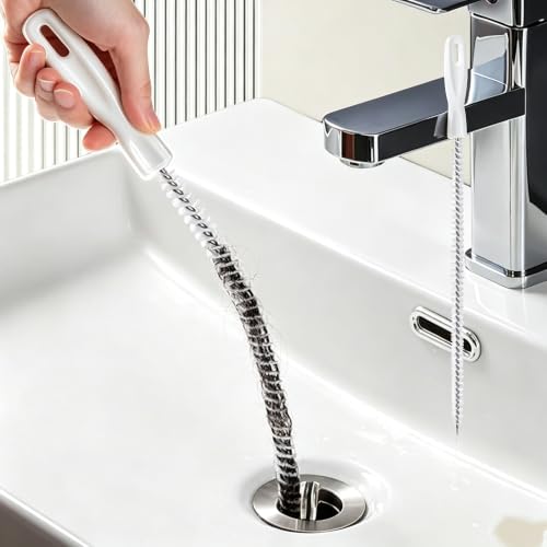 Drain Cleaning Brush, Flexible Sink Drain Clog Remover Tool, Long Pipe Hair Catcher Cleaner for Kitchen Sink, Bathroom Tub, Toilet and Shower Drain, Reusable Cleaning Accessory