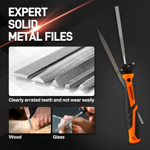 COMOWARE Small File Set, Gift for Dad, 12-Piece Metal Needle File Set with 3 Handsaw Blades, Quick Change Mechanism Handle, Flat, Half-Round, Round & Triangle Files, Portable Case for Woodworking DIY