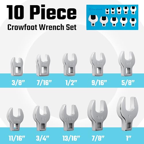DURATECH 10-Piece 3/8" Drive Crowfoot Wrench Set, SAE, 3/8"-1" - size: SAE, style: Regular