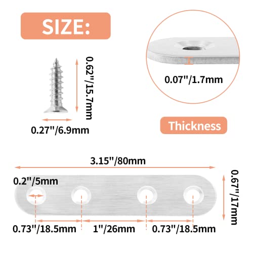 Jiozermi 12 Pcs Straight Brace, 3" x 0.7", Stainless Steel Silver - size: Silver, 3” x 0.7”, 12 Pcs
