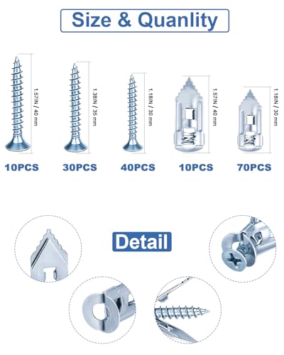 160 Pcs Silver Self Drilling Drywall Anchors with Screws Kit - color: Sliver