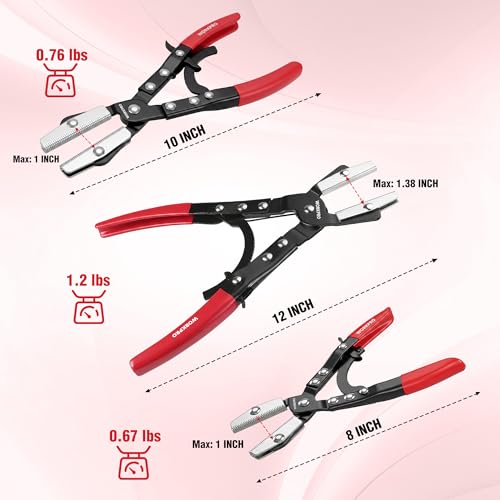 WORKPRO 3-Piece Ratcheting Hose Pinch Off Pliers Set, 8", 10", 12" Pliers - color: Red