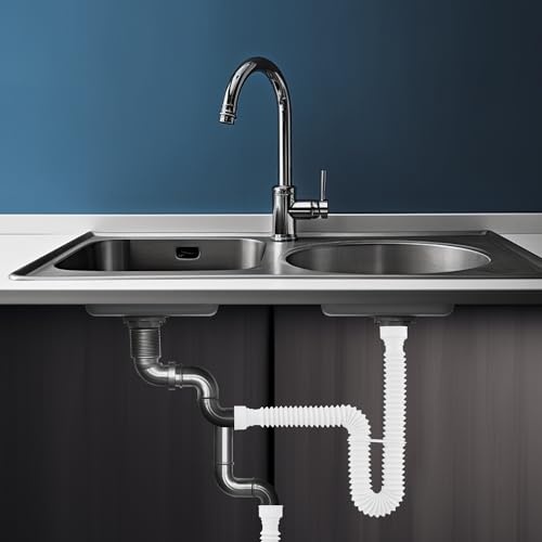Sink Drain Pipe, Flexible Sink P-Trap Pipe for Kitchen & Bathroom, White - color: White