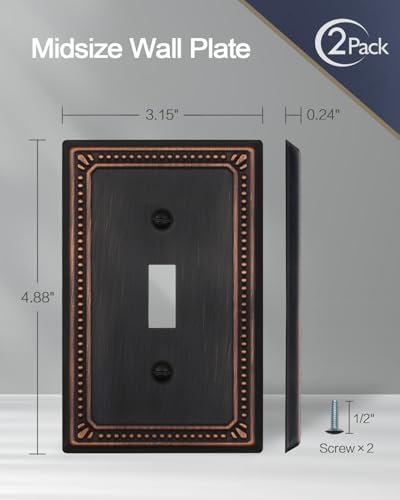 Switch Plates Outlet Covers, 2-Pack Aged Bronze Metal Wall Plates - color: Aged Bronze, size: 1 Toggle 2PK
