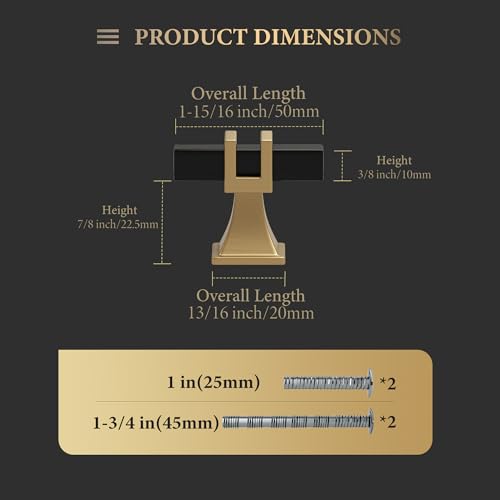 Haliwu 10 Pack Cabinet Knobs Black and Gold Cabinet Pulls Kitchen Handles - color: Black & Matte Gold, size: T-bar knob