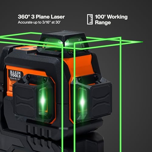 Klein Tools 93CPLG Compact Self-Leveling Laser Level, Bright Green Cross Line 360-Degree Laser Planes, Class 2 ≤ 1mW, Rechargeable, Magnetic Mount - style: 360-Degree Planar