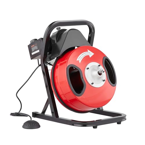 VEVOR Drain Cleaner Machine 50FT x 1/2 Inch, Manual Feed Sewer Snake Auger - with 4 Cutters & Air-activated Foot Switch for 2" to 4" Pipes - style: 50 FT x 1/2''