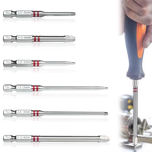 6PCS Pagoda-Shaped Magnetic Hex Screwdriver Bits Set, S2 Steel Impact-Rated 65mm 100mm Hex Shank, Anti-Slip High Torque for Impact Driver Electric Drill Home Repair