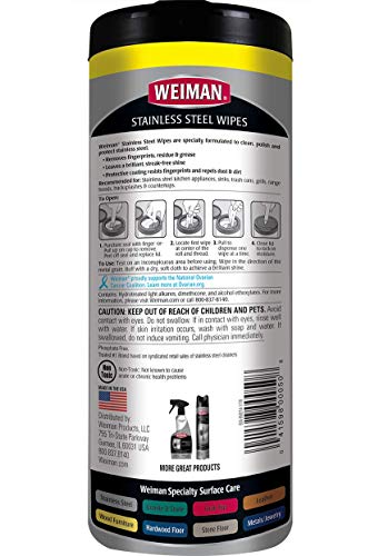 Weiman Stainless Steel Cleaner Wipes (3 Pack) Removes Fingerprints, Residue, Water Marks and Grease from Appliances - Works Great on Refrigerators, Dishwashers, Ovens, and Grills - Packaging May Vary - style: 30 Count (Pack of 3)