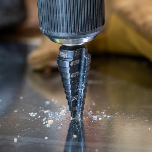 Klein Tools KTSB14 Step Drill Bit #14 Double-Fluted, 3/16 to 7/8-Inch with Easy-to-Read Step Markings and Targets, 3/8-Inch Hex Shank - size: 3/16 to 7/8-Inch, style: Standard