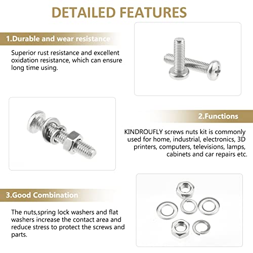 242 Pieces M5 x 6/8 /10/12 /16/20 /25mm Phillips Pan Head Machine Screws Nuts Washers Assortment Kit, 304 Stainless Steel, Fully Machine Thread - size: M5