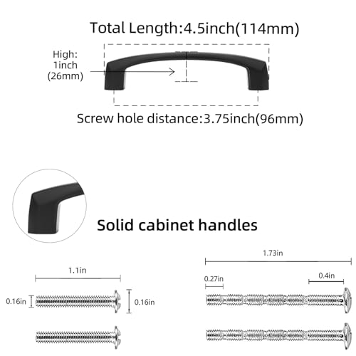 10 Pack 3.75 inch(96mm) Matte Black Kitchen Cabinet Handles Cabinet Pulls Black Drawer Pulls Kitchen Cabinet Hardware Handles Dresser Handles - color: Matte Black, size: 3-3/4'' Hole Center(96mm)