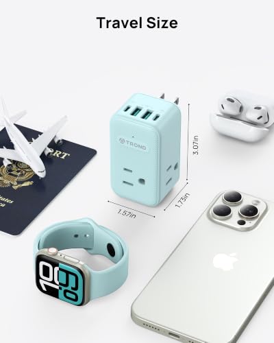 TROND Outlet Extender with USB, Multi Plug Wall Outlet with 3 AC Chargers - color: Mint Green, size: 3 Prong-1 Pack