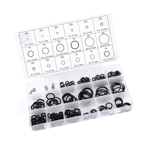 Eujgoov 225pcs Nitrile Rubber O Washer Sealing Assortment Kit 18 Sizes for Car Auto Vehicle Repair, Fittings, AC Manifold, Well Packaged in Re-sealable Plastic Case, No Pollution,