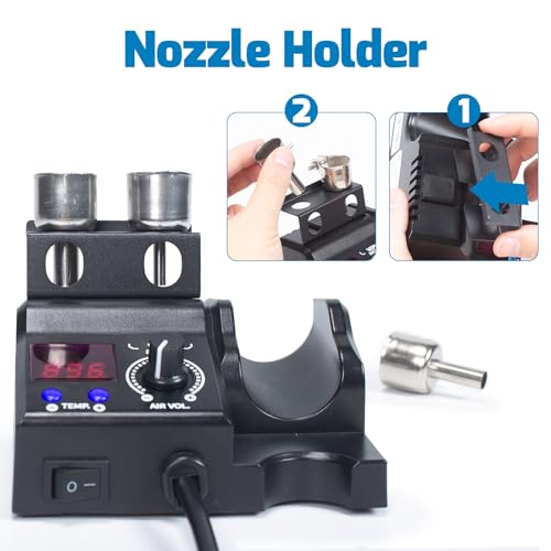 WEP 8858-V Hot Air Rework Station Kit with Compact Size, Integrated Nozzle Holder, 3 Nozzles, 2 Tweezers, Adjustable Temperature& Air Volume, PID Program, °C/°F Conversion and More
