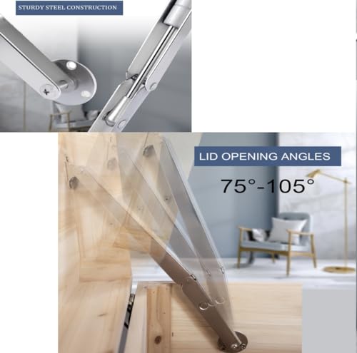 200N-60lbs Chest Heavy Duty Soft Close Lid Support Hinges Large & Long Chest Hinges for Wooden Box, Slow Lowering Pneumatic Heavy Lid Lifter Gas Struts
