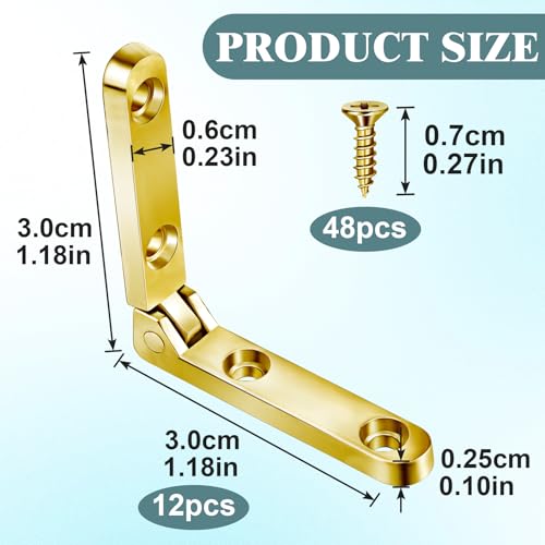 60pcs Heavy Jewelry Box Side Rail Hinge, 90 Degree Folding, Gold