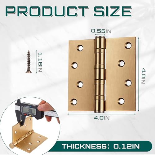 6 Pack Brass 4'' Ball Bearing Door Hinges, 4 x 4 Inch Exterior Door Hinge - color: Brass