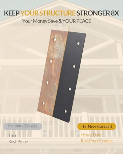 6 Pcs Large Flat Straight Brackets for Wood, 9.25" x 4.5" Heavy Duty Steel Mending Plates, 3mm Thick Beam Splicing Connector for 6x6 8x8 Timber, Pergola, Fence Post & Roof Framing