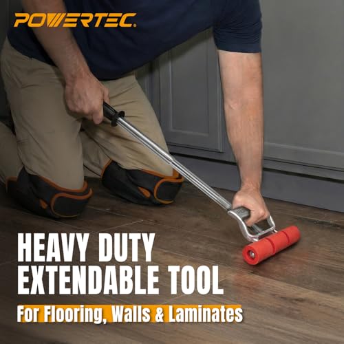 POWERTEC Extendable Floor and Wall Roller for Vinyl Flooring, Tile & Linoleum Roller with Extendable 17" to 27" Handle, 7.5" Wide for LVP, Veneer, Carpet, Wall Coverings, 1PK (71033) - size: 17"-27" Extendable, style: Straight Roller