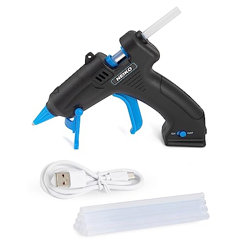 NEIKO 02660A Cordless Glue Gun, 15W Rechargeable Hot Glue Gun, 10 Glue Sticks Included, Wireless Anti Drip Nozzle Mini Glue Gun with Stand for Arts and Crafts, Mini USB Charging Port, Insulated Nozzle - style: Cordless Glue Gun
