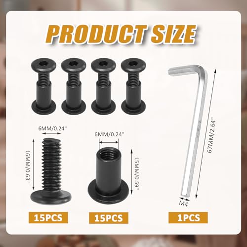 Biaungdo M6x16mm Black Hex Drive Socket Cap Bolt, 15 Sets - color: Black, size: M6x16mm