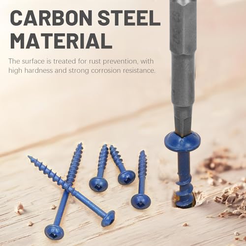 100Pcs Pocket Hole Screws, #8 x 2-1/2" Anti-Rust Blue Coated Exterior Wood Screws, Coarse Thread Washer Head Square Drive, 50MM Drive Bit Included - size: #8 x 2-1/2"