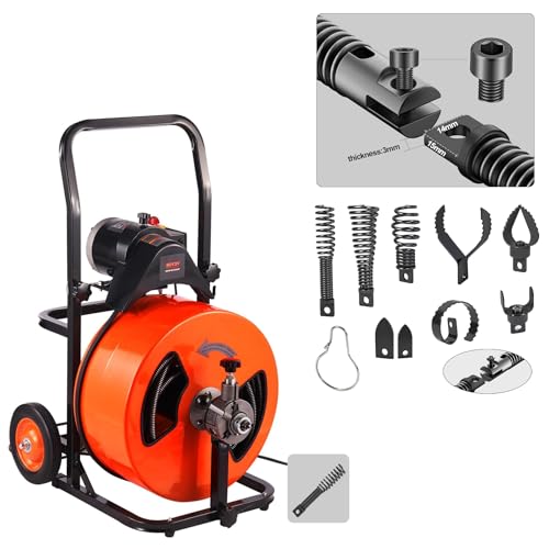 Richcat Drain Snake Drill Attachment,Cutter and Auger Set,Used in 50-100FT AC Drain Cleaning Machine,Fits 5/16 to 3/4 inch Drain Snake Cable,Drain Cleaner Combination Cutter Heads,410 stainless steel
