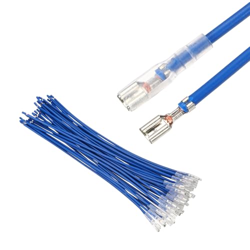 MECCANIXITY 30Pcs 3.8mm Female Spade Crimp Terminal with 20cm Wires - color: Blue, size: 3.8mm, 20cm L