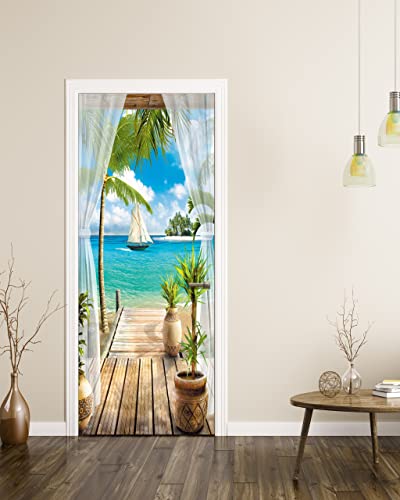 FLFK Door Mural Sticker - Ocean,Peel and Stick,Combined Size 32"x80",Split into 2 Pieces - color: Mt1391, size: 32"x80"