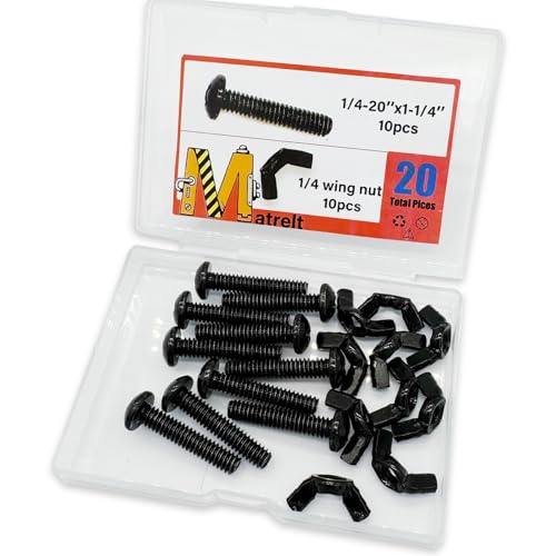 20 Pack Black 1/4"-20 x1-1/4 Screw Bolts and Wing Nut Kit 10pcs Machine Screws with Round Head Phillips 10pcs Butterfly Hand Twist Tighten Nut Zinc Plated Hardware Fitting Fastenings Assortment Kit - size: Black 20 Pack 1/4"-20 x1-1/4"