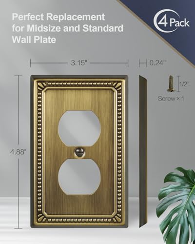 Switch Plates Outlet Covers, 4-Pack Antique Brass Metal Wall Plates - color: Antique Brass, size: 1 Duplex 4PK