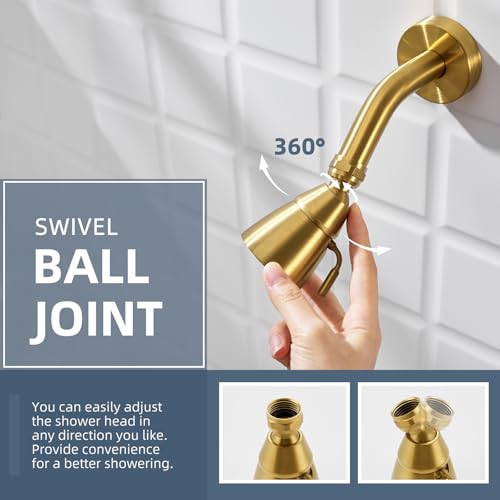Angle Simple High Flow Shower Head Adjustable, G 1/2, Brushed Dark Gold - color: Brushed Dark Gold