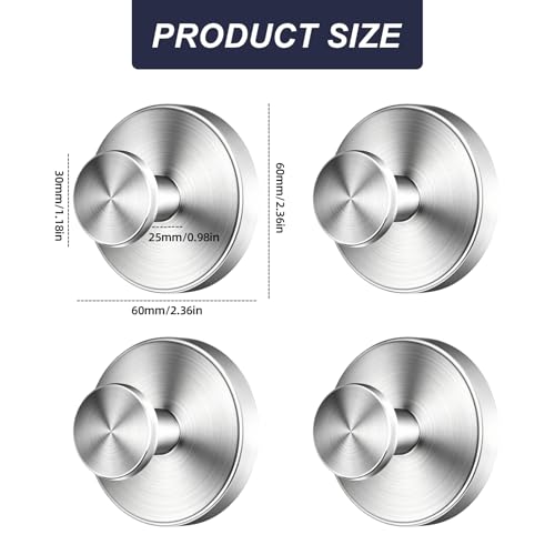Suction Cup Hooks for Shower, Drill-Free Stainless Steel Wall Hooks 4-Pack - color: Silver