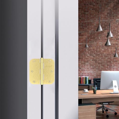 30 Pack Brushed Gold Door Hinges 3.5 Inch, 5/8" Radius Rounded, Standard Residential for Doors,Sturdy Hinges - size: 30 Pack