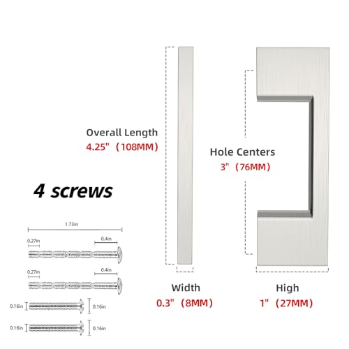 10 Pack 3 Inch(76mm) Cabinet Pulls Brushed Satin Nickel Cabinet Handles Zinc Alloy Drawer Pulls Solid Cabinet Hardware - color: Brushed Satin Nickel, size: 3'' Hole Center(76mm)