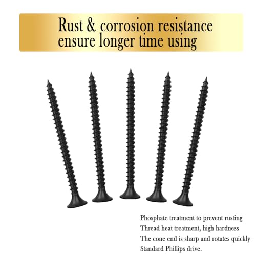 Drywall Screws Kit #6 x 2-Inch, Fine Thread Wood Screws, Bugle Head Phillips Drive Sheetrock Screws Set, Self Tapping Dry Wall Screws, Phosphate Coated Finish, Sharp Point, Black, 65 Pack - size: #6 x 2-Inch