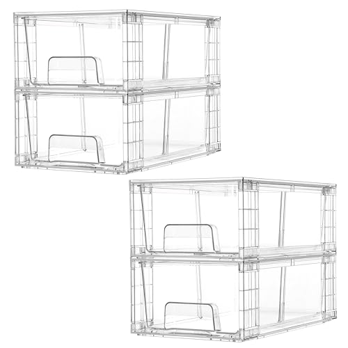 Vtopmart 4 Pack Stackable Clear Drawer with Dividers - size: 4Pack 4.4"H-with Dividers