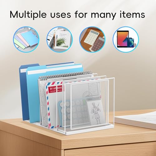 File Organizer for Desk, 5-Section Vertical File Sorter, Paper Holder Organizer Standing Metal File Folder for Office Home Classroom, White - color: White, size: 1 Pack 5-Section