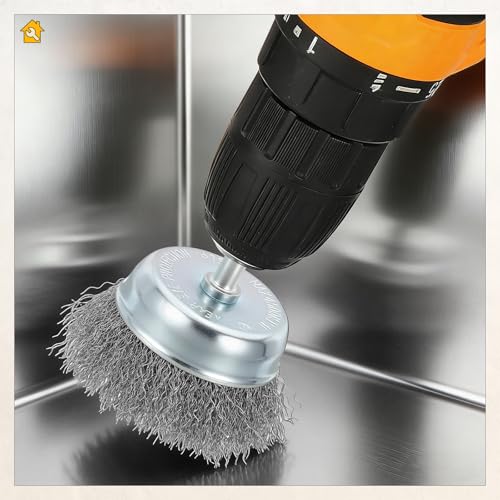 6pcs 2in Wire Cup Brush for Drill with 1/4in Shank, Stainless Steel | Crimped Wire Brush for Drill, [for Light Rust Deburring Paint Removal] - 0.012in Wires