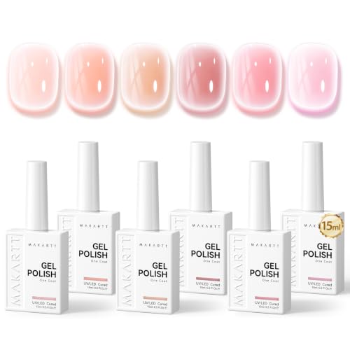 Makartt Jelly Nude Pink Gel Nail Polish Set 15ML: 6 Sheer Jelly Colors - color: Everyday Pink Glow